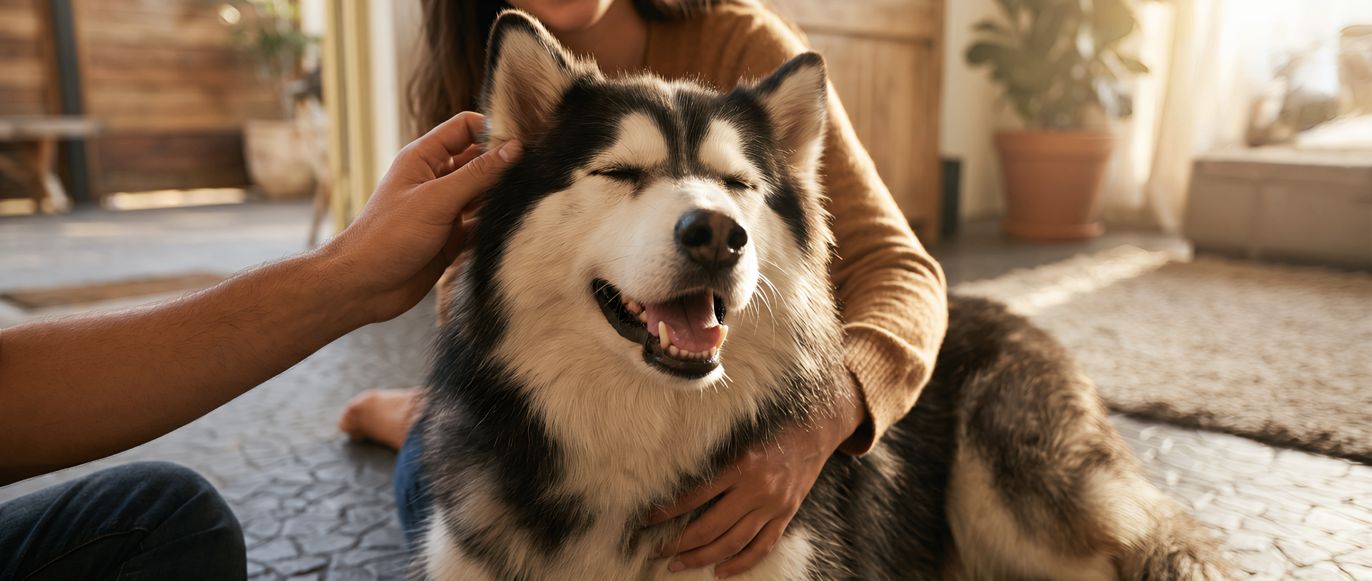 Sistema de gestão para petshop em uso — husky feliz com tutores